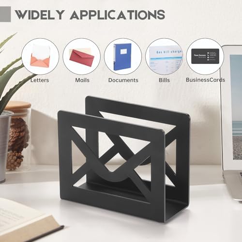 Desktop Metal Mail Holder,Letter Organizer for Desk(Black)
