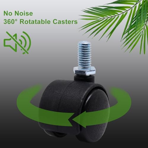 Plastic Caster Wheels 1 Inch, M8 Threaded Swivel Casters Set of 4, Black Nylon Replacement Casters Wheels for Furniture Table Cabinet Office Chair