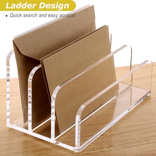 SANRUI Clear Acrylic Mail File Organizer Sorters for Desk, 3 slot Laddered