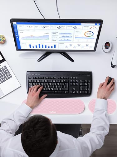Ergonomic Wrist Rest, Full-Size Keyboard & Mouse Wrist Support Pad, Pink
