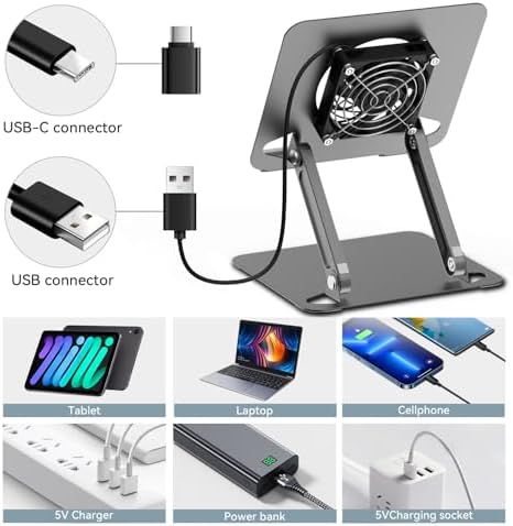 Cooling Stand for Surface Pro,Tablet Cooler Stand Holder with Quiet Fan Heavy Duty for iPad Pro Air Series,Microsoft Surface Series,Samsung Galaxy Tabs,Portable Monitor...Up to 15'' Tablets-Grey