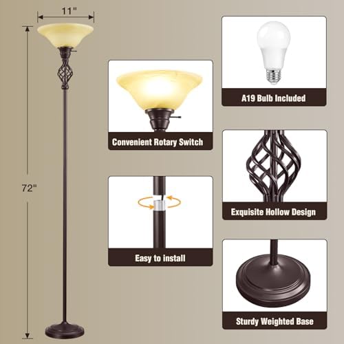 GyroVu Torchiere Floor Lamp for Living Room, LED Standing Reading Light
