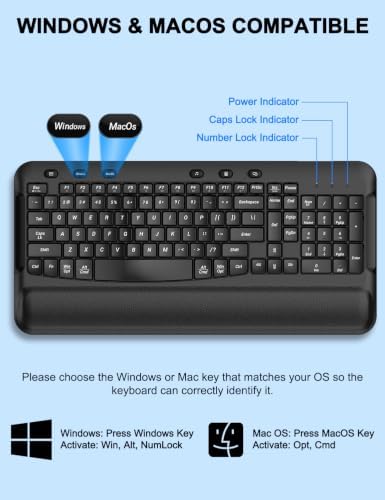 Ergonomic Wireless Keyboard and Mouse, Silent Wave Keys with Soft Palm Rest