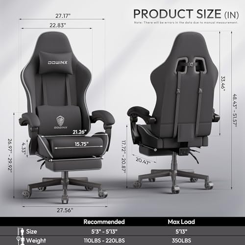 Dowinx Gaming Chair Fabric Big and Tall with Pocket Spring Cushion, Massage Game Chair Cloth with Headrest, Ergonomic Computer Chair with Footrest 350LBS