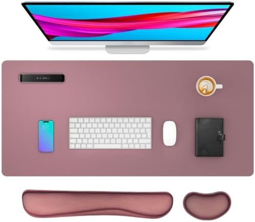 Bloss Dark Red Desk Mat, Large Mouse Pad, Non-Slip Desk Protector Mat, Leather Desk Blotter, Waterproof Desk Pad for Make Up Desk/31.5×15.7 Inch