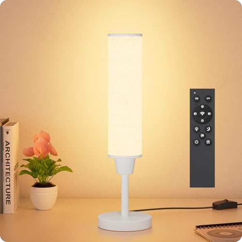 Nukanu Table Lamp with Remote,White,Linen lampshade