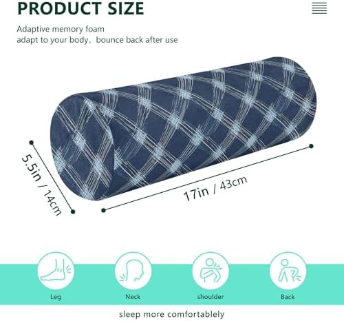 Outdoor Bolster Pillow Memory Foam Neck Roll Pillow for Sleeping Round Pillows Decorative Throw Pillows Cylinder Throw Pillow Round Bolster Cover with Zipper Argyle Plaid Deepskyblue