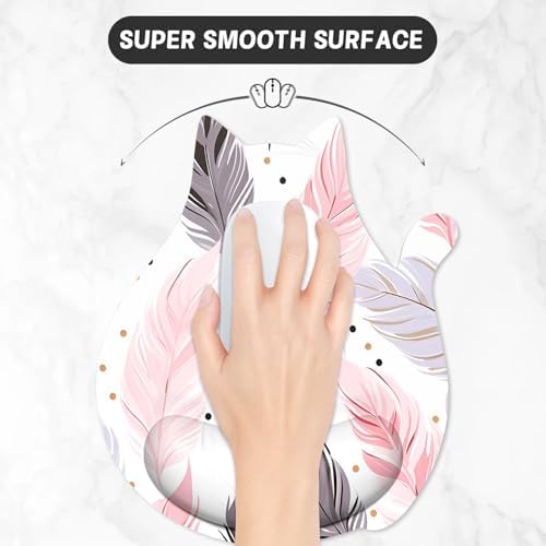 Ergonomic Mouse Pad with Wrist Rest, Cute Cat Memory Foam Padded Pain Relief Non-Slip Wrist Support Mouse Mat for Gaming Work Computer Laptop, Funny Office Supplies Desk Accessory, Plume