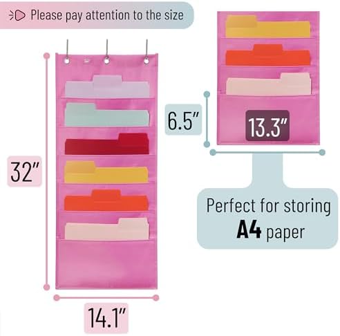 Mr. Pen- Hanging Wall File Organizer, 6 Pocket, Pink