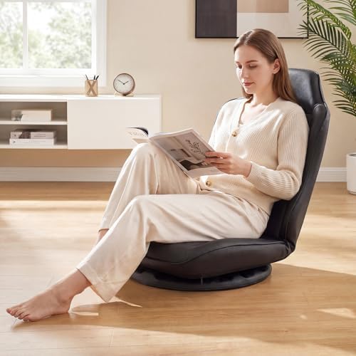 Giantex 360° Swivel Floor Gaming Chair with 5-Level Adjustable Backrest, Foldable Reclining Lounge Chair with Padded Seat Cushion, Lazy Floor Sofa for Reading, Working, Watching TV (Black)