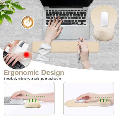MOSISO Wrist Rest Support for Mouse Pad & Keyboard Set, Khaki