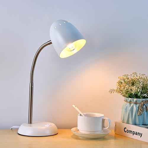 Eye-Caring Table Lamp of Simple Designs Home E26 Led Screw Basic Metal Desk Lamp with Flexible Gooseneck Hose Neck Study Lamp for Bedroom Office Living Room Convenient On/Off Switch(White)