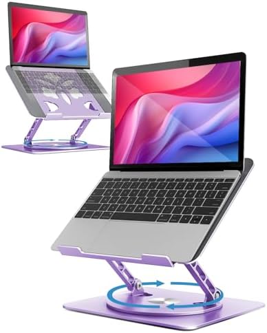 Aoviho 360° Rotating Laptop Stand for Desk | Adjustable, Foldable, Portable Aluminum Ergonomic Riser | Compatible with MacBook, Dell, HP & All Laptops 10-16 inch | Purple
