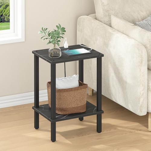 TUTOTAK End Table with Charging Station, Side Table Set of 2, Nightstand