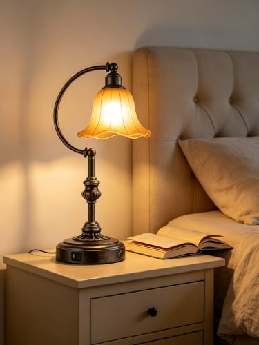RORIA Touch Farmhouse Table Lamp for Living Room with USB C+A Ports