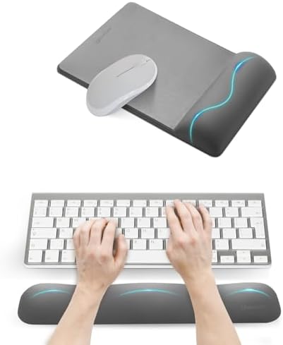 univo colors Mini Size Mouse Pad with Wrist Rest & M-Size Keyboard Wrist Rest Set,Premium PU Material,Low-Rebound Cushion,Ergonomic Design,Smooth Mouse Control with Hard Plate,Reduces Fatigue,Gray