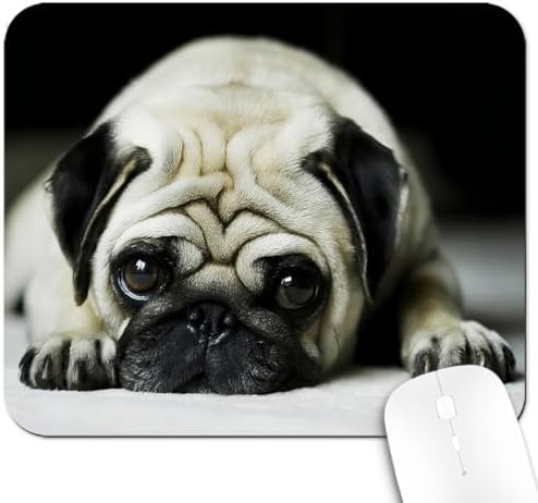 9.5x7.9 Inch Office/Gaming Mouse Pad, Adorable Pug Puppy with Sad Expression, Cute Anti-Slip Mat for Desk Decor
