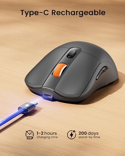 ProtoArc EM15 USB C Mouse, Tri-Mode Bluetooth Mice for Laptop, Gray