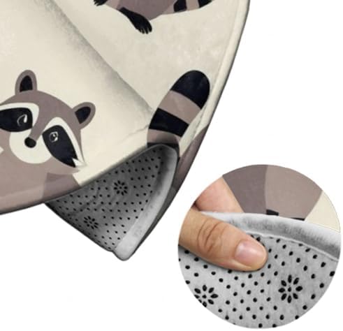 Large Home Decor Mat, Soft Round Yoga Carpet, Non Slip Machine Washable Kitchen Office Circle Rug Cactus Cute Cartoon Raccoons