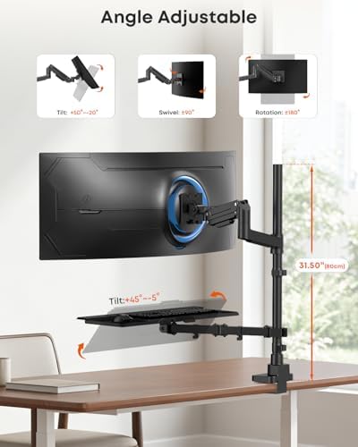 Heavy-Duty Monitor Arm with Keyboard Tray for 49" Screen,Hold up to 44.4lbs