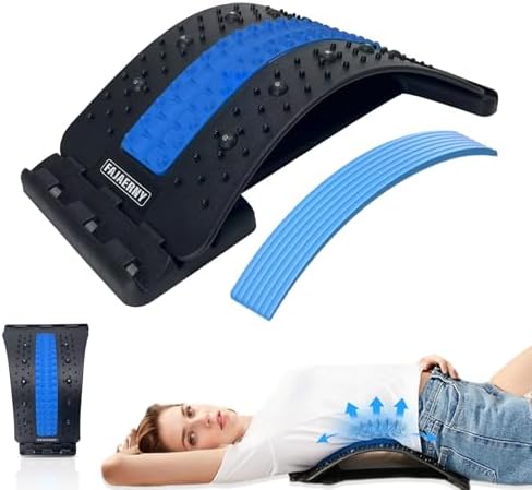 Back Stretcher, 3-Level Adjustable Lumbar Support with 84 Massage Points & 10 Magnetic Nodes, Spine Alignment & Posture Corrector, Tension Relief Stretching Device, NBR Pad,(Blue)