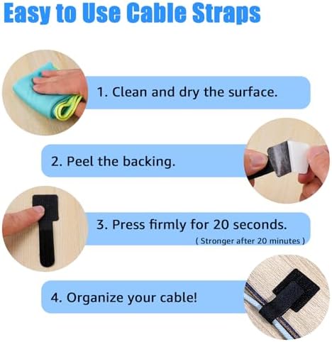 80PCS Hook and Loop Cable Ties, Under Desk Cable Management, Adhesive Cable Straps, Cord Management Hider Idea, Cord Organizer for Desk, Computer Accessories, Home Office Organization, Black
