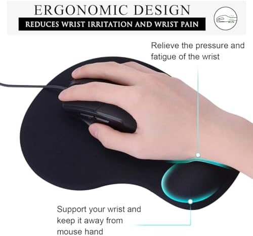 JIKIOU Ergonomic Mouse Pad with Gel Wrist Rest 2 Pack, Portable Small Black