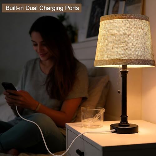 Oneach 19.5" Small Table Lamps Set of 2 for Living Room Bedroom, USB A+C