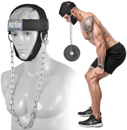 Neck Harness with Heavy-Duty Chain - Adjustable Head and Chin Straps for Neck Strength and Pain Relief
