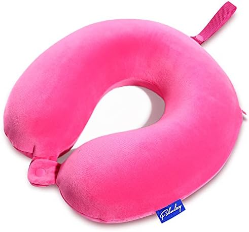 Memory Foam Neck Pillows for Travel - Travel Neck Pillows for Airplanes with Attachable Snap Strap Soft Washable Cover, Flight Neck Pillows Provide Neck Rest for Traveling, Car, Home, Office, Pink