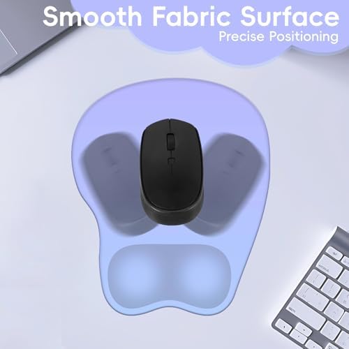 Mouse Pad with Wrist Rest Ergonomic Mouse Pad with Comfortable M-Shape Pain Relief Wrist Support Non-Slip PU Base Mousepad for Laptop, Office & Home (Light Blue Purple)