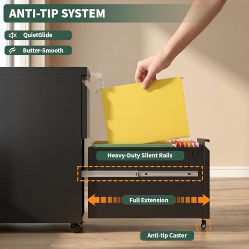 Small File Cabinet for Home Office,Metal Mobile Organizer Letters/Legal/A4