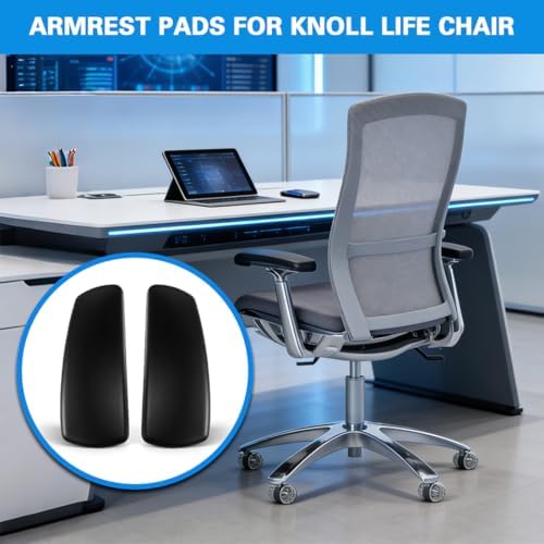 Arm Pads Caps Replacement for Knoll Life Office Chair,Chair Armrest Pads, with 12 mounting Screws（Black）