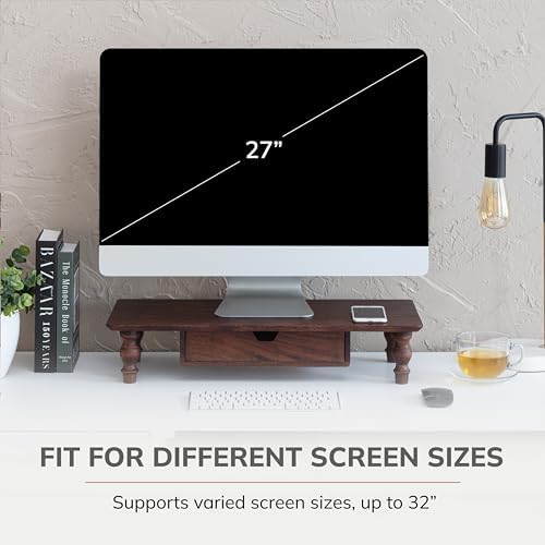 Anji Mountain Monitor Stand for Desk - Desktop Organizer & Laptop Riser, Ergonomic Monitor Riser, Space-Saving, Durable, Easy Assembly & Ideal for Home & Office,Walnut, 24-Inch, Storage Edition
