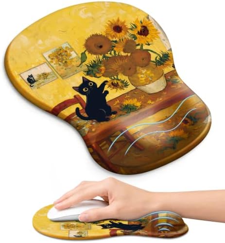 Ergonomic Mouse Pad with Wrist Rest, Gel Wrist Support, Sunflower