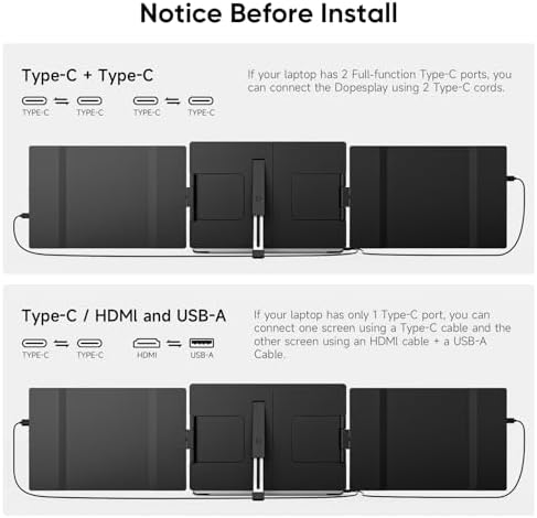 Dopesplay Laptop Screen Extender, 14" Triple Portable Monitor for Laptop, FHD 1200P IPS Screen Extender Monitors for 14"-17.3" Carry a USB flash drive，Plug & Play Compatible with Windows, Mac, Android
