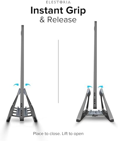 Elestoria Aluminum Vertical Laptop Stand with Gravity Auto-Lock – Adjustable Laptop Holder Vertical fits MacBook Pro/Air, Chromebook & Gaming Laptops up to 17.3" – Space-Saving Desktop Dock - Grey