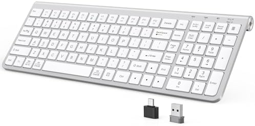 JOYACCESS Wireless Keyboard, Ergonomic,Dustproof,2.4G Slim and Compact Quiet Wireless Keyboard with Number Keypad for Windows, MacBook Pro/Air, Laptop, Desktop, PC-Sliver&White