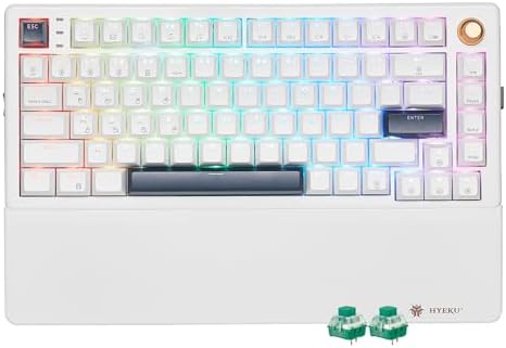 Wireless Mechanical Keyboard with Wrist Rest, Hot Swappable Custom Keyboard with Knob, RGB Backlit, Pre-lubed Clicky Switches, 2.4GHz/USB-C/BT5.0 Mechanical Gaming Keyboards for Win/Mac (White)