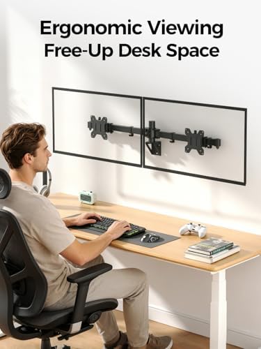 Bracwiser Dual Monitor Wall Mount for 17 to 32 inch Computer Screens, Each Holds to 22 lbs, Heavy Duty Telescoping Wall Monitor Arms, 75x75/100x100 VESA Horizontal Assembly Wall Mount, Black, WM94X2