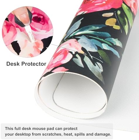 QiyI PU Leather Large Mouse Pad, Office Décor, 31.5" x 11.8", Pink Flowers