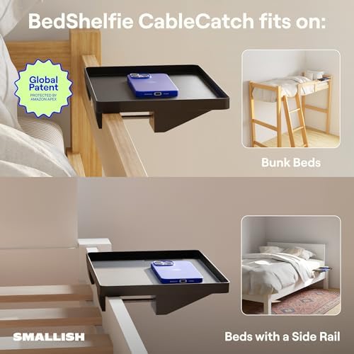 BedShelfie Bedside Shelf for Dorm Room - Cable Catch, Black