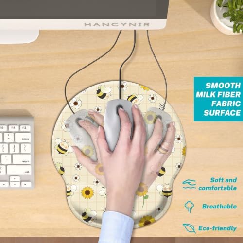 Hancynir Sunflower Bee Ergonomic Mouse Pad with Wrist Support Desk Decor