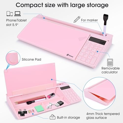 Varhomax Glass Desk Whiteboard Pink with Calculator