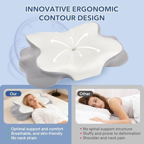 Cervical Pillow for Neck and Shoulder,Contour Memory Foam Pillow,Ergonomic Neck Support Pillow for Side Stomach Back Sleepers with Skin-Friendly Pillowcase (White)