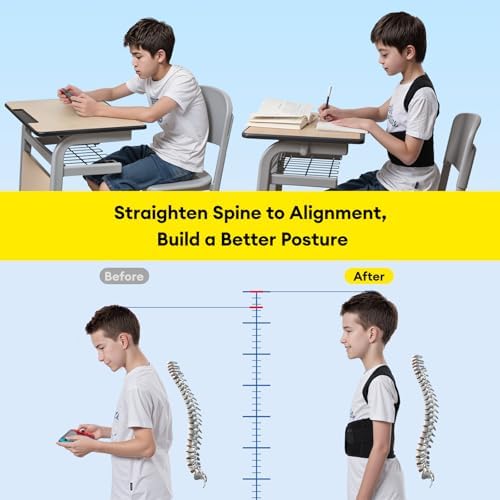 babaka Posture Corrector for Kids, Adjustable Full Back Support, Back Brace for Upper and Lower Back Pain Relief, Scoliosis, Dowagers Hump, Hunchback, Thoracic, Spine Corrector，Small