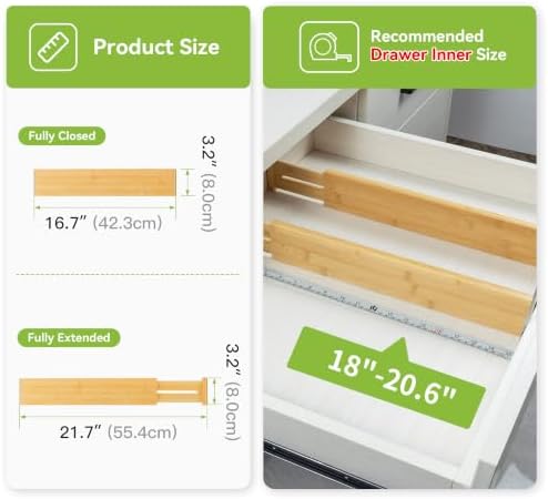Utoplike Kitchen Drawer Divider, Expandable Bamboo Drawers Organizer 3.2" H
