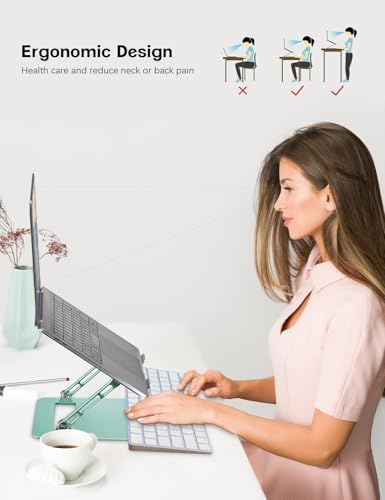Aoviho Adjustable Laptop Stand for Desk,Portable Laptop Stand Holder and Riser,Foldable Aluminum Notebook Computer Stands for MacBook Air Pro HP Lenovo Dell Samsung, 10-15.6 inch (Fresh Green)