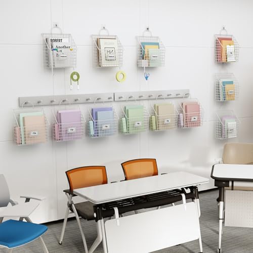 4 Packs Hanging Wall File Organizer with Hooks, Magazine Rack ,Mail Basket