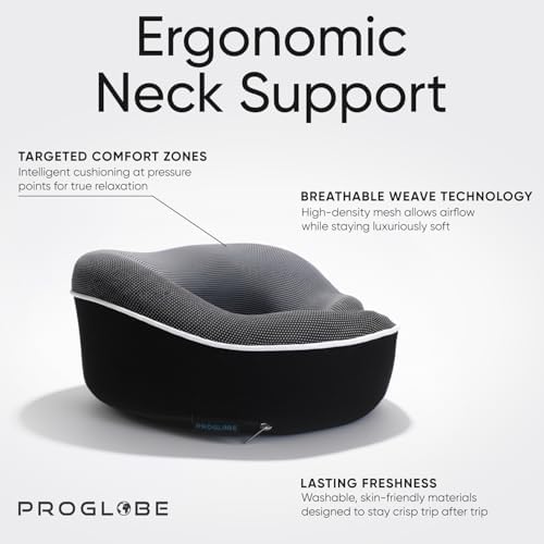 Proglobe Airplane Pillow, Orthopedic Memory Foam Travel Neck Pillow, Black